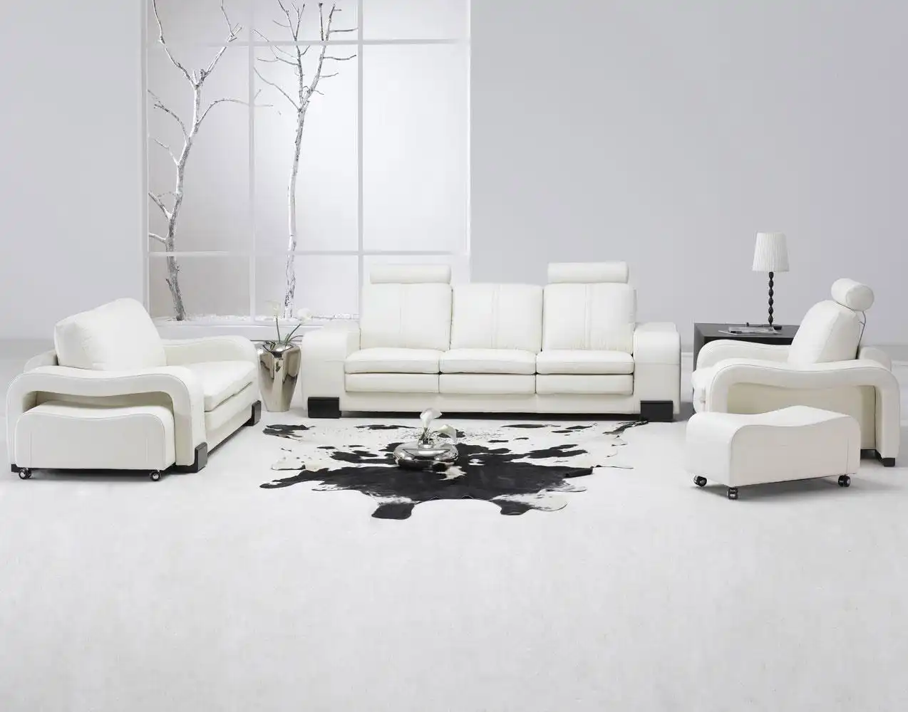 Modern White Leather Living Room Set