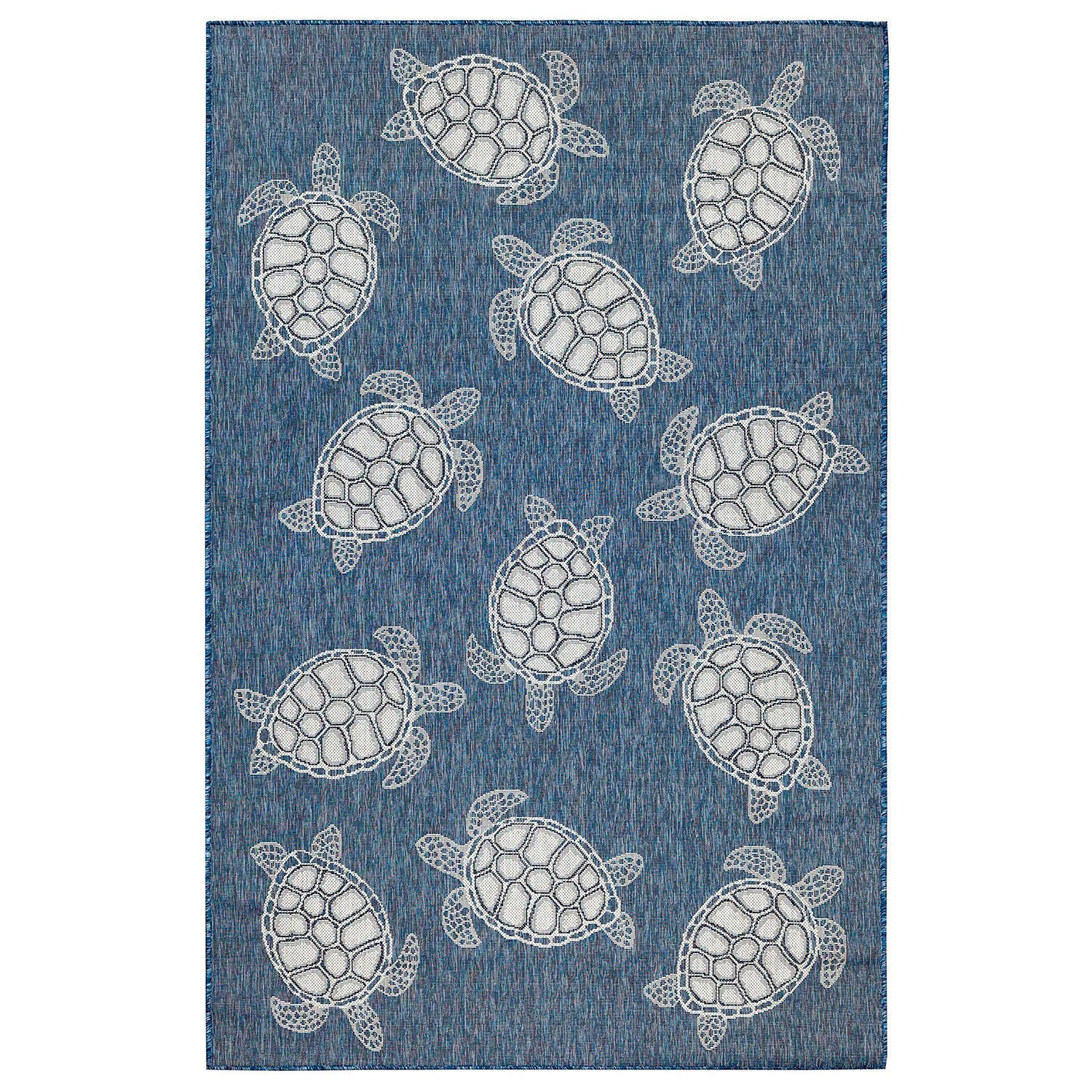 Liora Manne Carmel Low Profile  Easy Care Indoor/Outdoor Woven Rug- Seaturtles Navy  Product Image