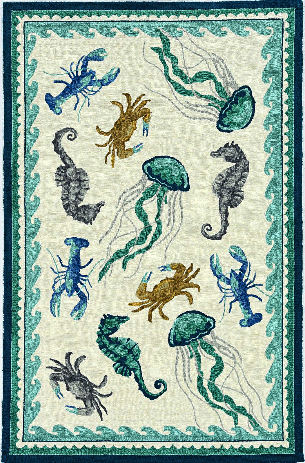 Harbor 4204 Ivory/Teal Beach Life Area Rug Product Image